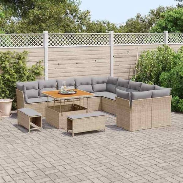 Maison Exclusive - 13 osan beige polyrottinkinen puutarhakalustesetti