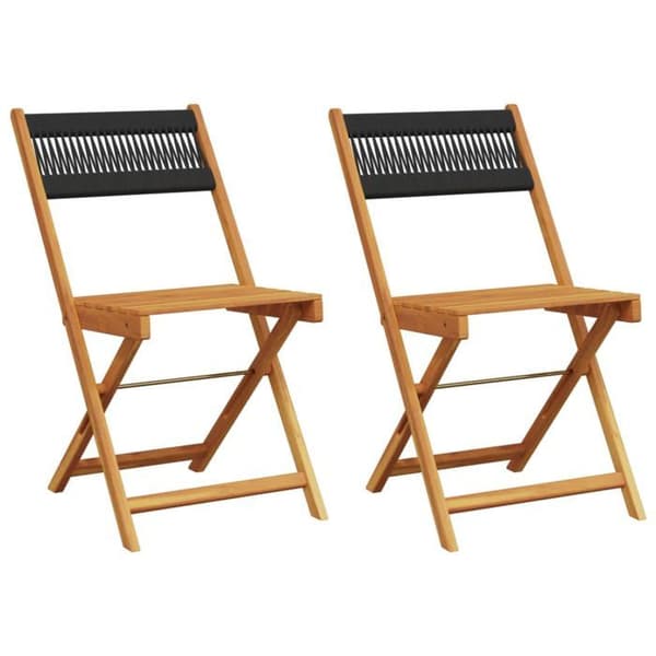 Maison Exclusive - Fällstolar (set om 2) i massivt akaciaträ och rep Noir (akaciaträ)