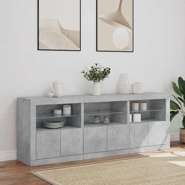 Maison Exclusive - Buffet med LED-lys grå beton 181,5x37x67 cm