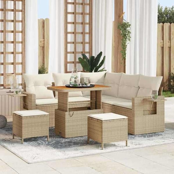Maison Exclusive - 8 osan beige polyrottinkinen puutarhakalustesetti