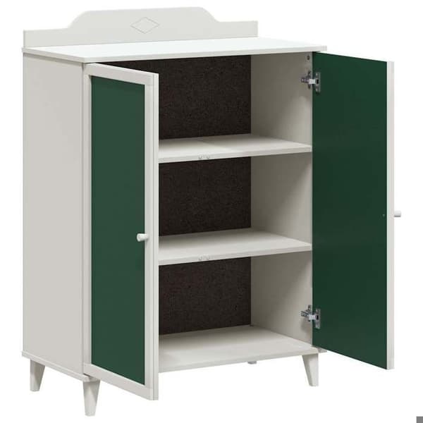 Buffet - EKSKLUSIVT HUS - ROROS - 80x40x110 cm - Hvid ramme - Grønne døre - Sort tavle Vit