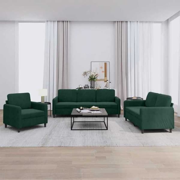 Maison Exclusive - 3 kpl tummanvihreä samettisohvasetti