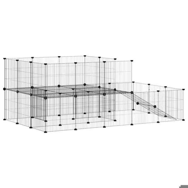 Maison Exclusive - Kæledyrbur med 44 paneler og dør Sort 175x105x70 cm