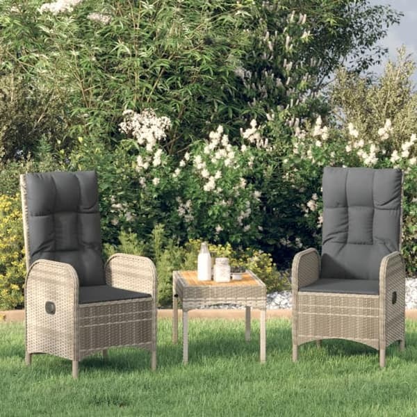 Maison Exclusive - Trädgårdsmöbler 3 delar med kuddar Grå Flätad resin Grå