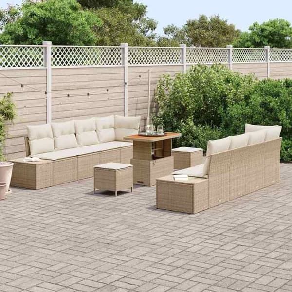 Maison Exclusive - 11 osan beige polyrottinkinen puutarhakalustesetti