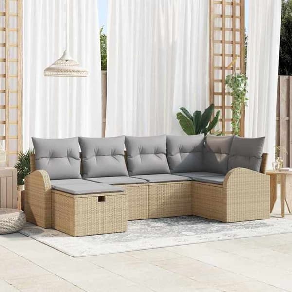 Maison Exclusive - 6 osan sohvasetti vaaleanbeige ja vaaleanharmaa polyrottinki