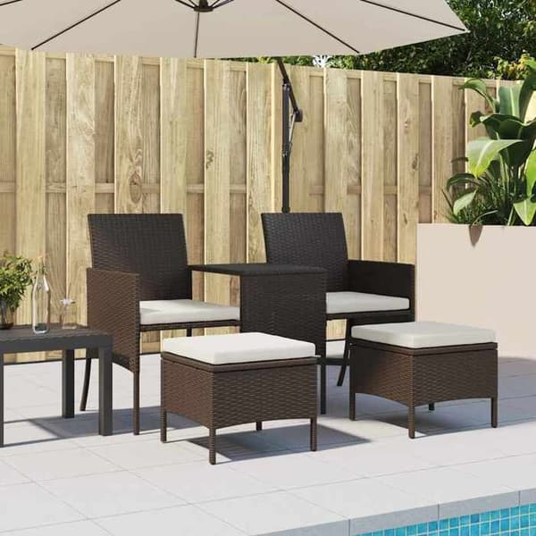 Maison Exclusive - Trädgårdssoffa, tebord och pallar i flätad resin, Brun brun