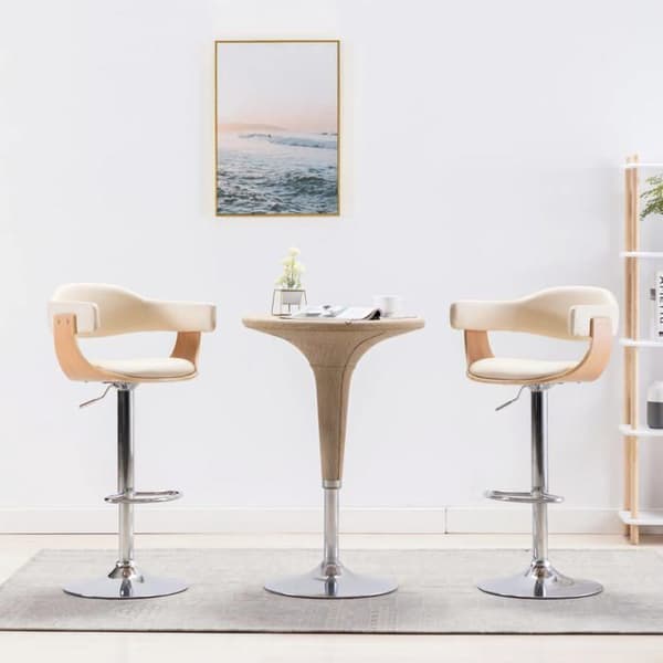 Maison Exclusive - Barstolar set om 2 krämfärgad böjd trä och konstläder grädde