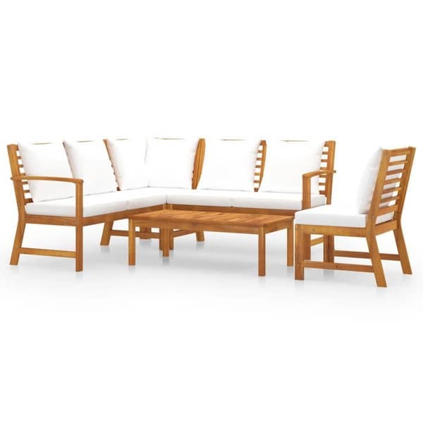 Maison Exclusive - Trädgårdsmöbelset 5 delar med kuddar i krämfärg, solid akaciaträ