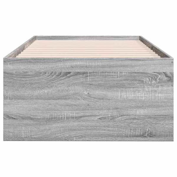Sengestel - EKSKLUSIV HUS - Sonoma grå 80 x 200 cm - Indbyggede skuffer - Ingeniørtræ - Lamelseng Sonoma grå