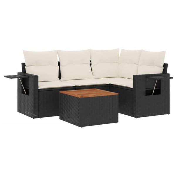 Maison Exclusive - Havegruppe 5 stk med sorte puder i flettet harv