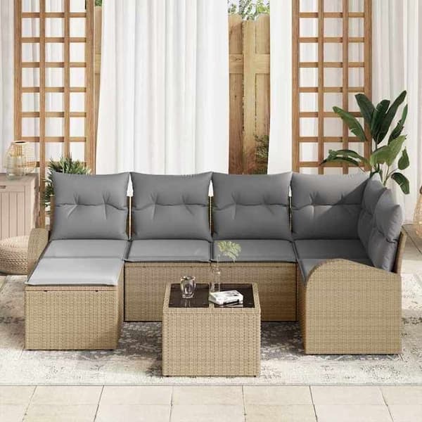 Maison Exclusive - 7 osan sohvasetti vaaleanbeige ja vaaleanharmaa polyrottinki