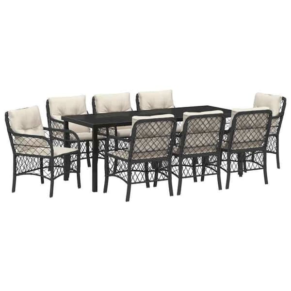 Maison Exclusive - 9 pc have spisebordssæt i sort polyrotin Svart