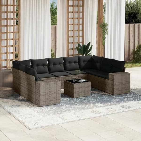 Maison Exclusive - Trädgårdsmöbler med kuddar 10 delar grå flätad resin