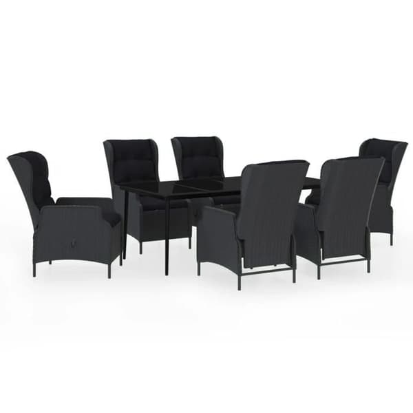 Ensemble bord och stolar - EXKLUSIV HEM - 7 delar - Mörkgrå - Flätad resin - Lutande ryggstöd Mörkgrå