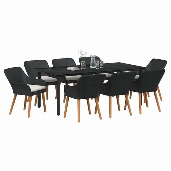 Maison Exclusive - 9 pc have spisebordssæt i sort polyrotin Svart