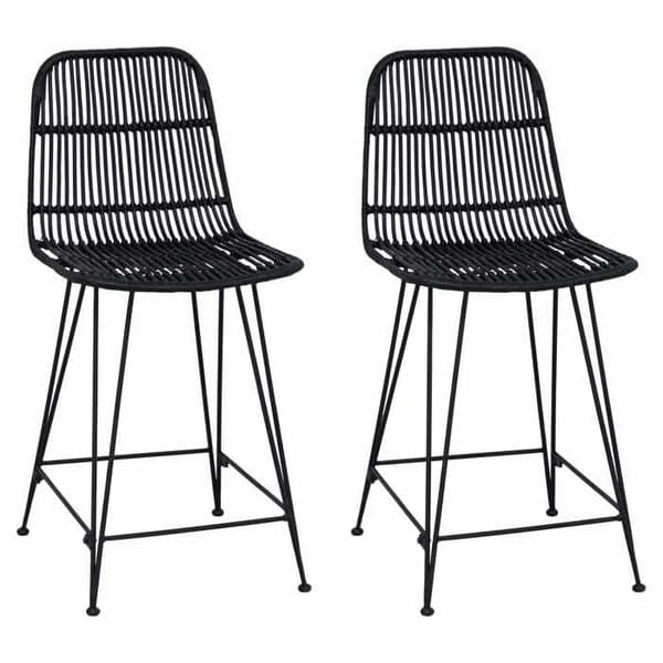 Barstol - MAISON EXCLUSIVE - Sæt af 2 - Rattan & stål - Sort - 44x54x96 cm Svart