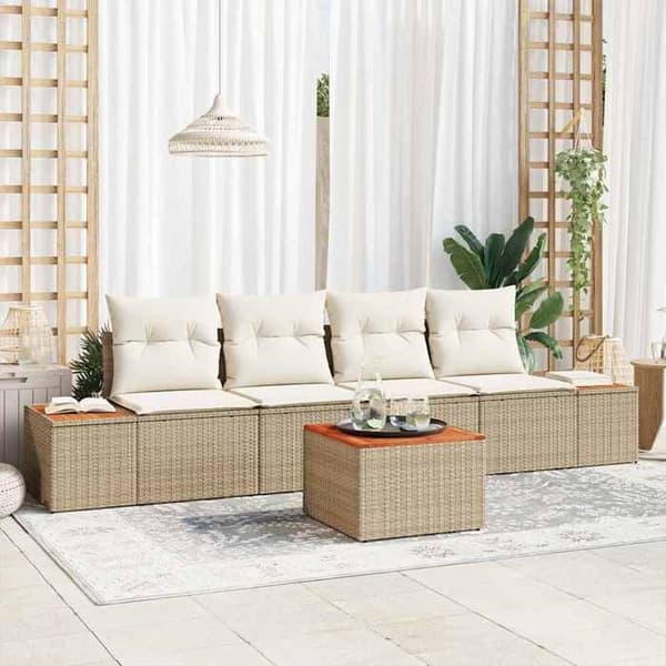 Maison Exclusive - 5 osan beige polyrottinkinen puutarhakalustesetti