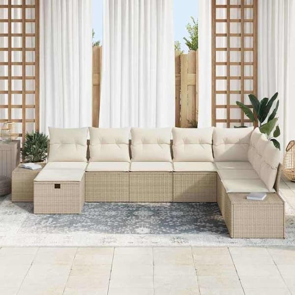 Maison Exclusive - 8 osan beige polyrottinkinen puutarhakalustesetti