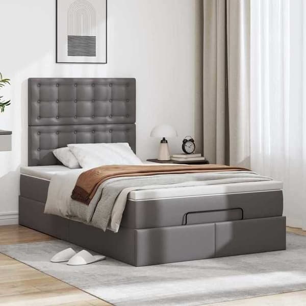 Maison Exclusive - Ottoman sengestel med grå madras 120x190 cm i kunstlæder grå