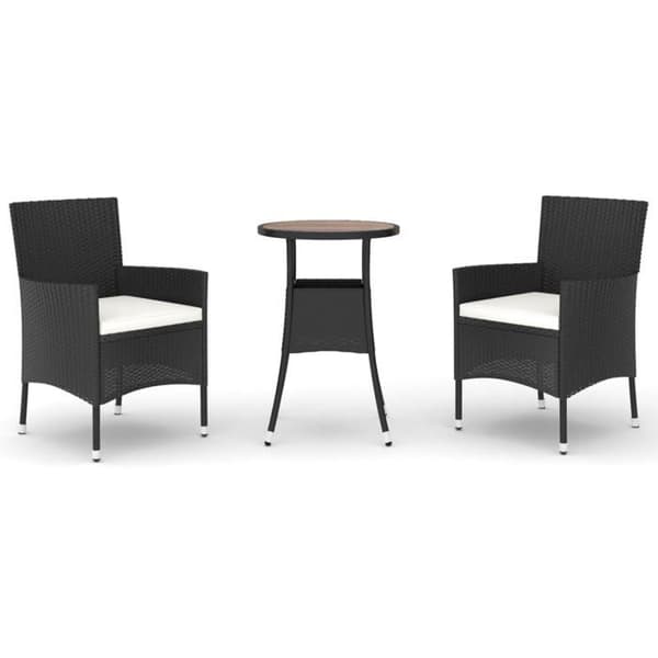 Maison Exclusive - Havebistro sæt 3 dele med sorte puder i poly rattan Svart (kuddar)