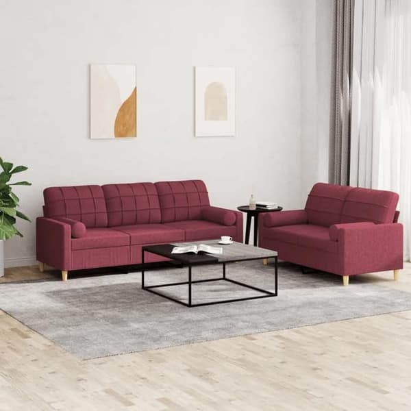 Maison Exclusive - Sæt af 2 sofaer med bordeaux røde puder i stof