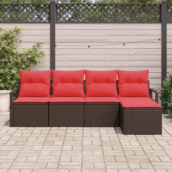Maison Exclusive - 5-delars soffgrupp i brun och röd polyrotting