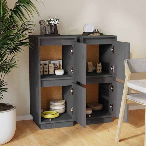 Maison Exclusive - Bufféer 2 st Grå 31,5x34x75 cm Massivt furu