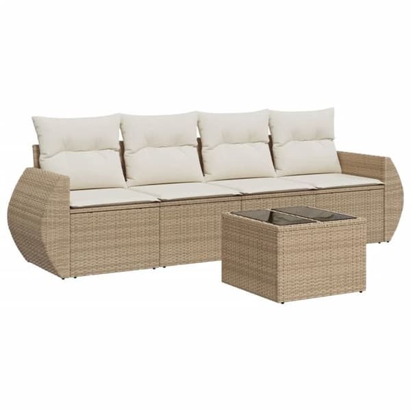 Maison Exclusive - Trädgårdsmöbler med kuddar 5 delar beige flätad resin