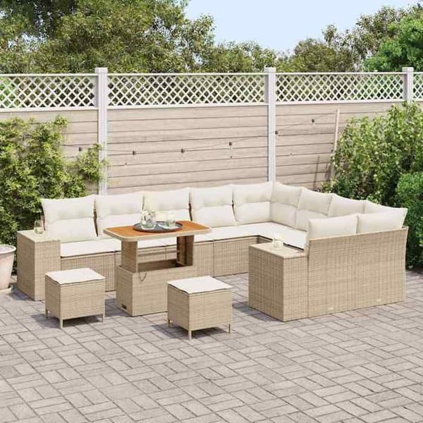 Maison Exclusive - 12 osan puutarhakalustesarja, beige polyrottinki