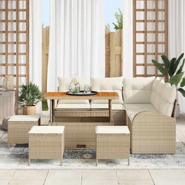 Maison Exclusive - 9 osan beige polyrottinkinen puutarhakalustesetti