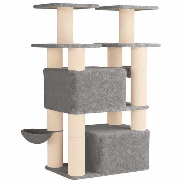 Kattetræ - EKSKLUSIVT HUS - 147 cm - Sisal søjler - Indbygget condo - Multi-platforme Ljusgrått
