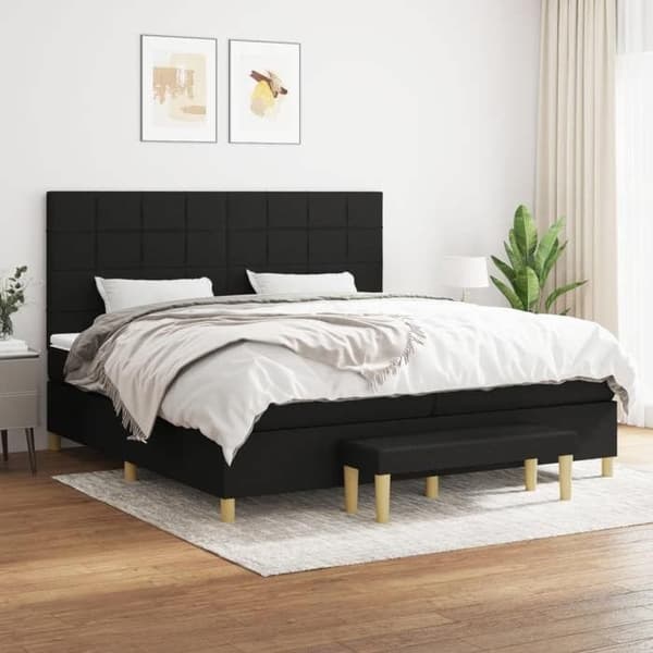 Maison Exclusive - Sengebund med lameller og madras sort 200x200 cm stof