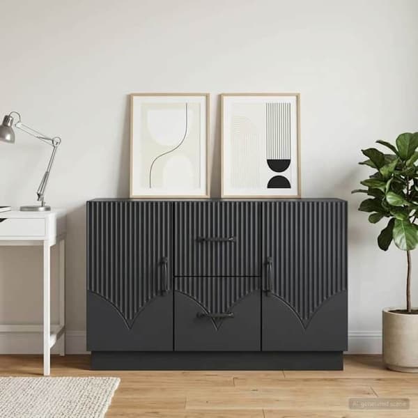 Buffet - EKSKLUSIVT HUS - 89 x 34,5 x 57 cm - Sort - Ingeniørtræ - Døre og skuffe Svart