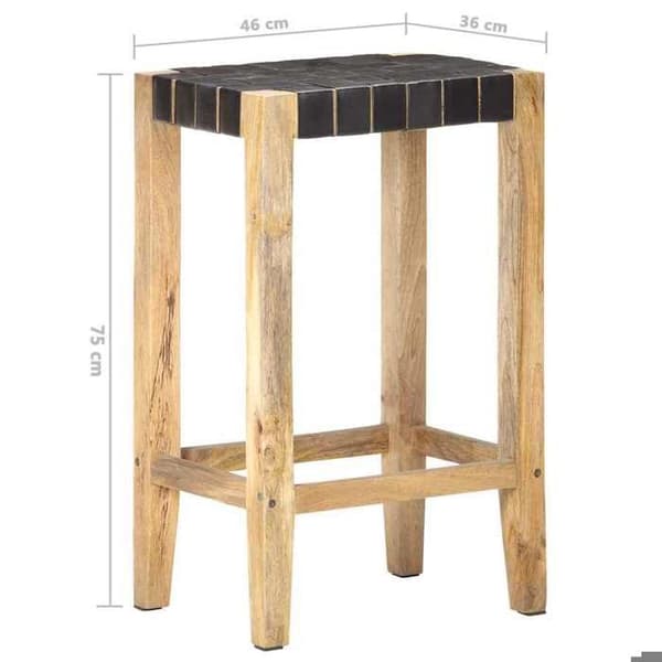 Barstol - MAISON EXCLUSIVE - Sæt af 2 - Sort gedeskind - Mangotræ - Højde 75 cm Svart
