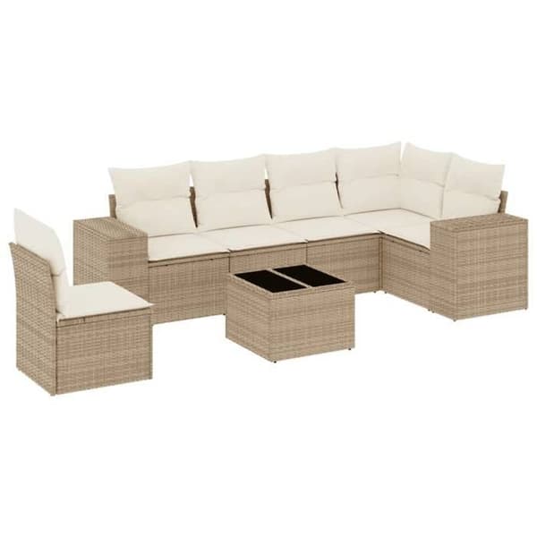 Maison Exclusive - Puutarhakalusteet tyynyillä 7 kpl beige punottu muovi beige