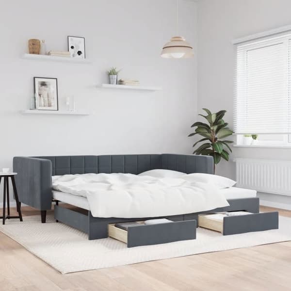 Päivävuode - EXCLUSIVE KOTI - 100x200 cm - Daybed - 2 laatikkoa - Harmaa sametti