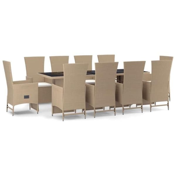 Trädgårdsmöbelset - EXKLUSIVT HUS - 11 delar - polyrotin - beige - stålram beige
