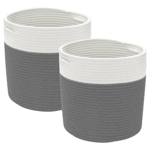 Maison Exclusive - Förvaringskorgar 2 st grå och vit Ø28x28 cm bomull grått och vitt