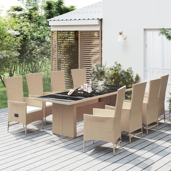 Maison Exclusive - Puutarhakalusteryhmä ja tyynyt 9 kpl beige Polyrottinki beige