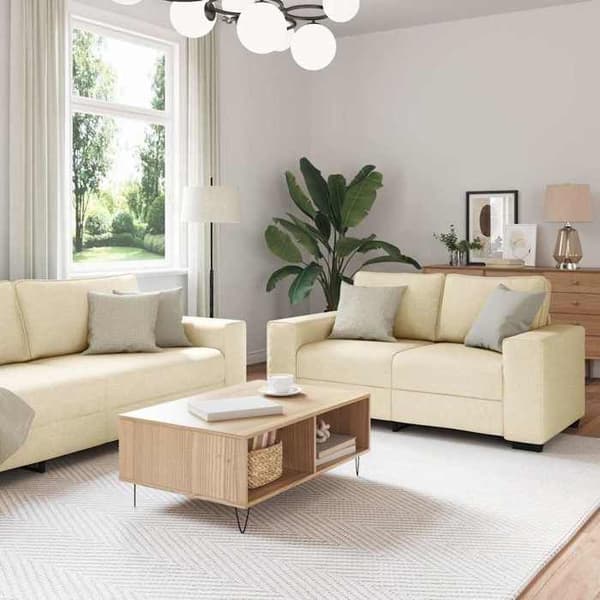 Maison Exclusive - 3-delt sofa sæt med puder i cremefarvet stof
