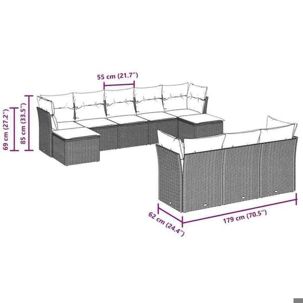 Maison Exclusive - Trädgårdsmöbler med kuddar 10 delar ljusgrå flätad resin