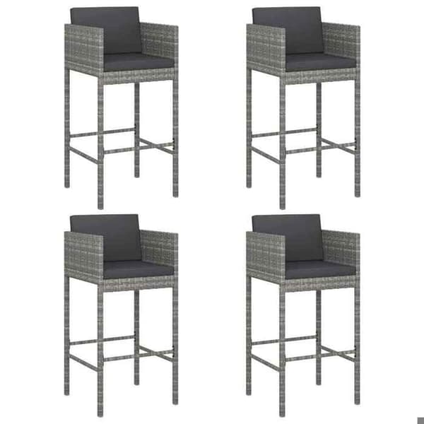 Maison Exclusive - Barstolar set om 4 med grå kuddar i flätad resin
