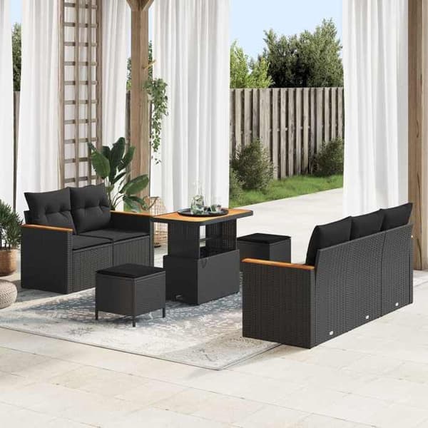 Maison Exclusive - 10-delars trädgårdsoff-set 7-sits svart Svart