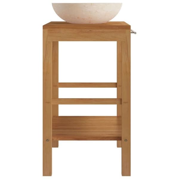 Maison Exclusive - Solid teak toalett skåp med marmor tvättställ i krämfärg Grädde