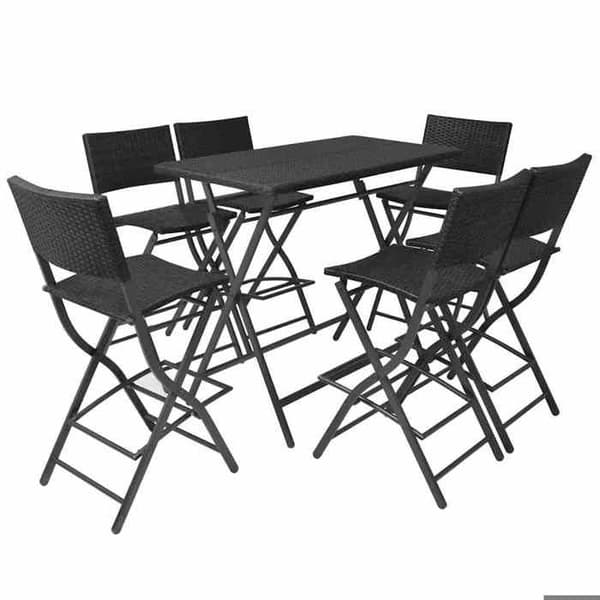 Maison Exclusive - Fällbart utomhusmatbord 7 delar i stål och flätad resin