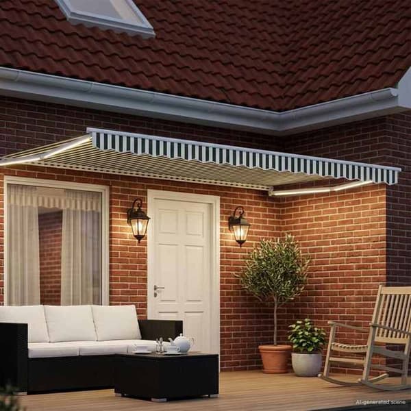 Fällbart tak - EXKLUSIVT HUS - Exklusivt hus - 4,5×3 m - Grön och vit - LED & väder sensor Grönt och vitt
