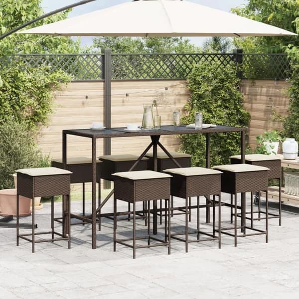 Maison Exclusive - 9-delt havebar sæt med brune puder i poly rattan brun