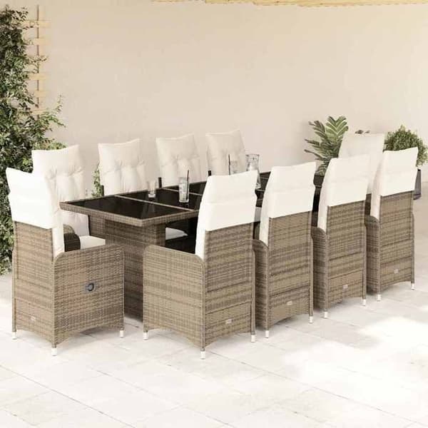 Maison Exclusive - 11 osan puutarhaterassikalusto beige polyrottinkityynyillä beige