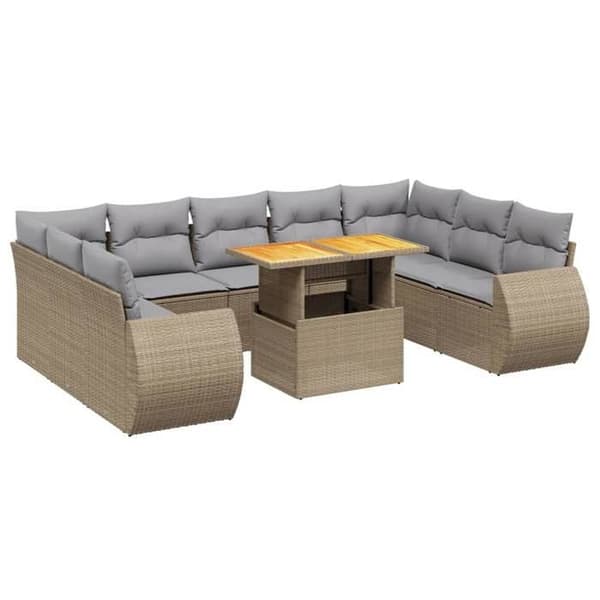 Maison Exclusive - Trädgårdsmöbler med kuddar 10 delar beige flätad resin